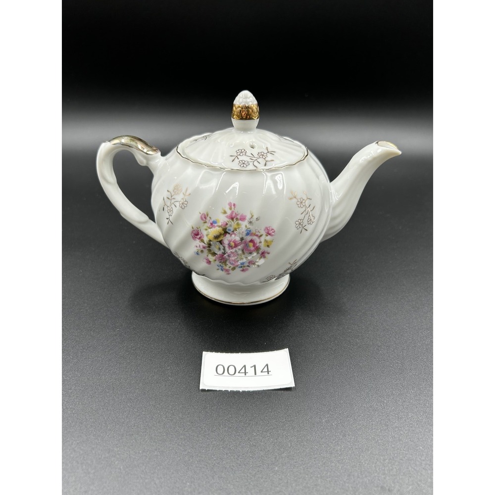 Vintage Shafford Floral Swirl Porcelain Teapot Gold Gilt Trim Japan